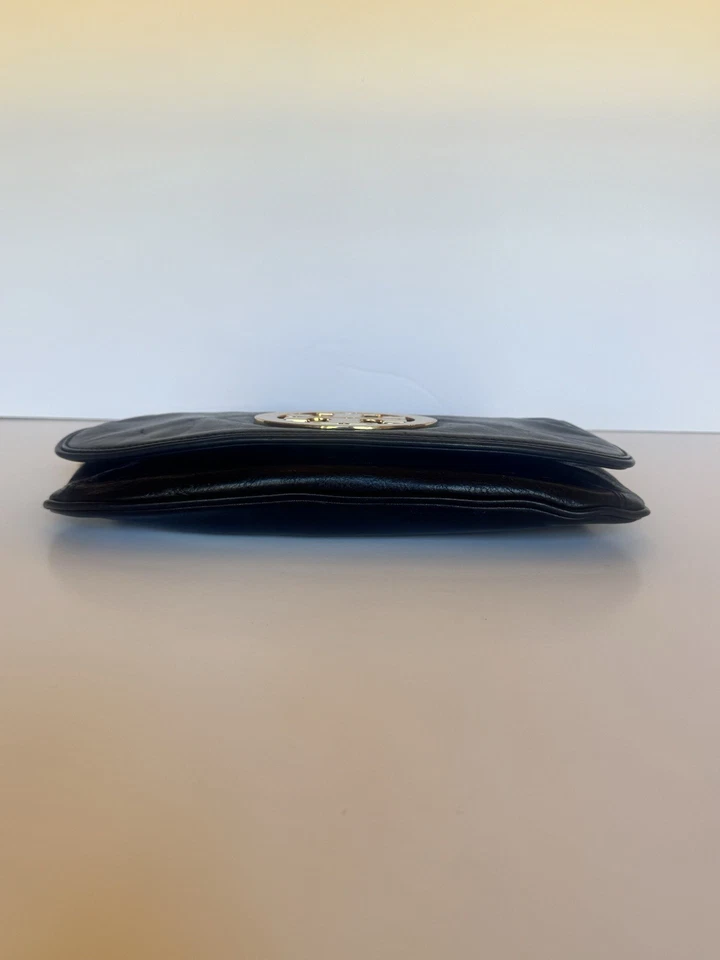Tory Burch Reva Black Leather Gold Accent Chain Strap Crossbody Clutch Bag - Image 3 of 4