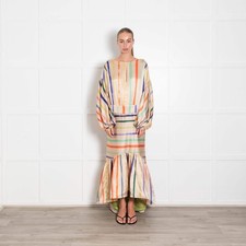 Silvia Tcherassi Albahaca Striped Stretch Silk Flounce Dress