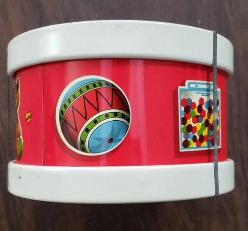 Vintage Ohio Art Vintage Tin Litho Drum Toys Bear Sailboat 1960's