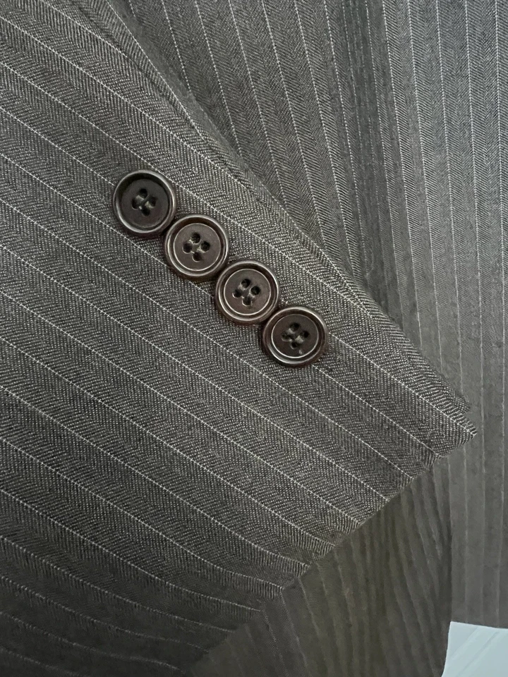 Gianni Orvietto 48R 44x27 Brown Stripe Italy Made Wool Mens Jacket Pants Suit - Image 4 of 4