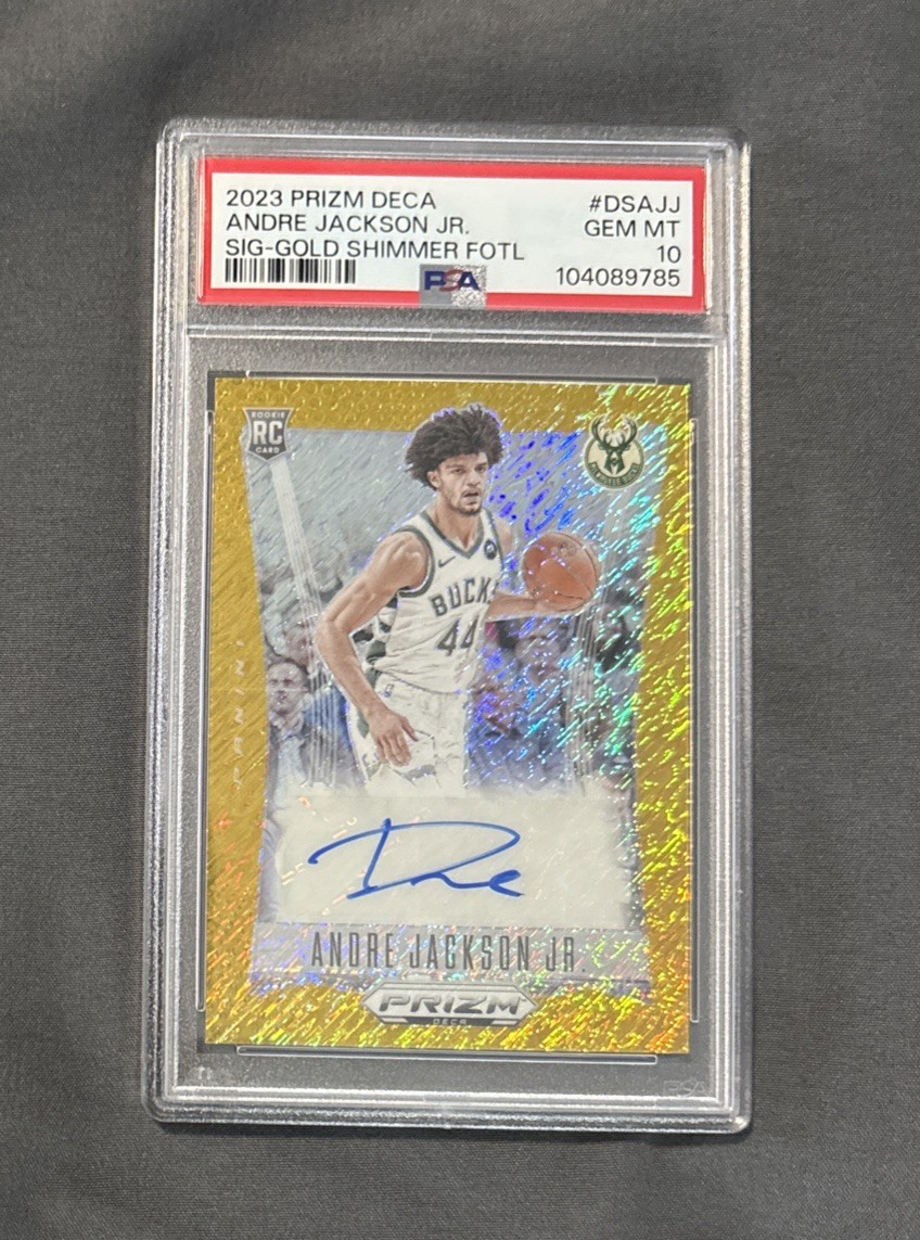 PSA 10 2023-24 Panini Prizm Deca- Andre Jackson Jr. GOLD Shimmer RC (AU, SP) /10