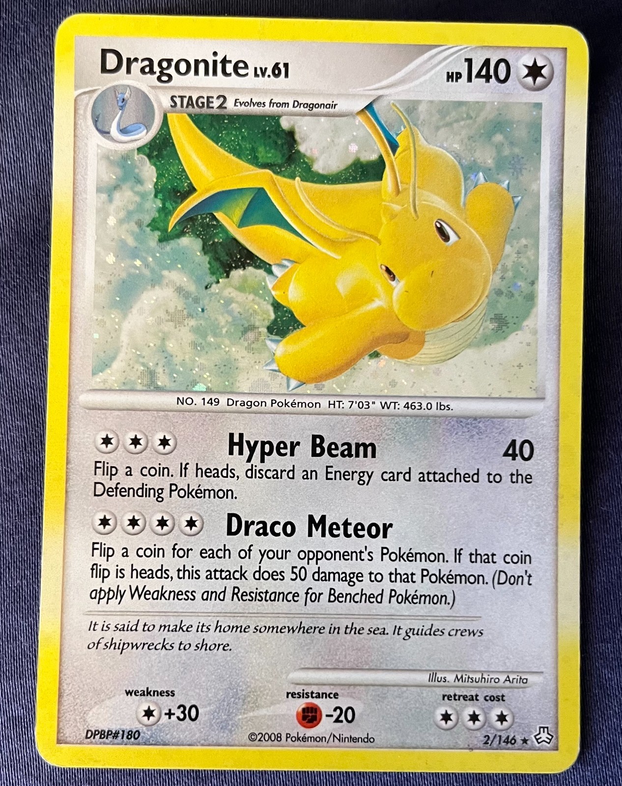 Dragonite LV 61 Holo Rare 2/146 Legends Awakened Pokemon Card LP 2008 Vintage