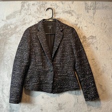 Ann Taylor Tweed Blazer Size 2P Black Melange Peplum Suit Jacket Wool Blend