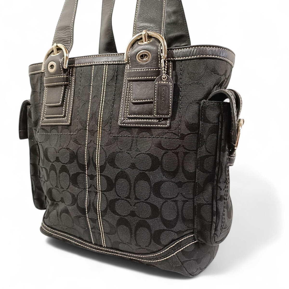 Coach Signature Black Canvas & Leather Large Tote Shoulder Bag