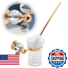 Gold Stainless Steel Toilet Brush with Crystal Toilet Brush Holder Set   Wall Mo