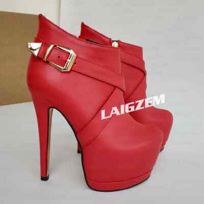Women Ankle Boots Platform Round Toe Zip Up Thin High Heels Boots Shoes Woman
