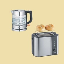 Severin Set - Wasserkocher 1,0 L WK 3468 + Toaster AT 2589 - Edelstahl/schwarz