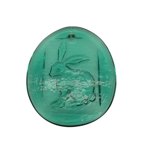 Vintage türkis blau grün Kunst Glas geprägt Hase Sonnenfänger hängende Ornament - Bild 2 von 4