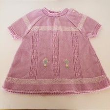 Vintage Toddler Girl Handmade Knit Sweater Dress Purple With Yellow Rosebuds