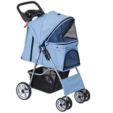 Dog Stroller Pet Travel Carriage w/ Foldable Carrier Cart & Cup Holder 4 Wheeler
