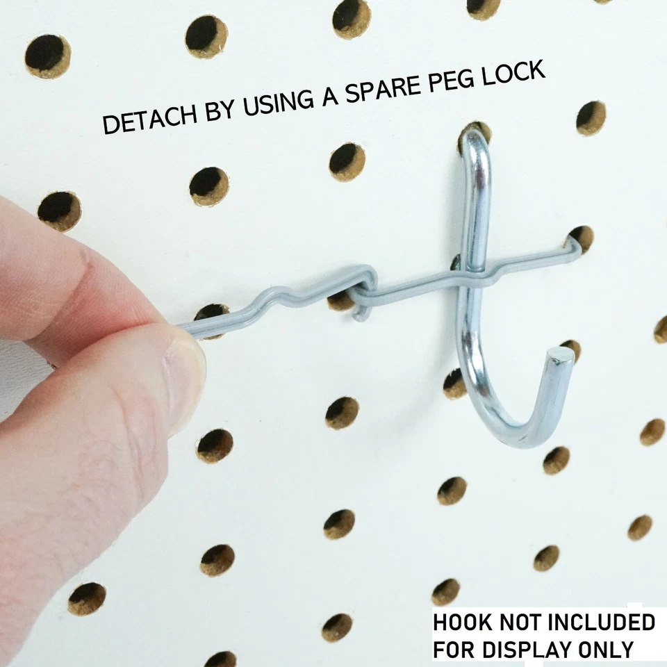 96 piezas CERRADURAS DE CLAVIJA PEGBOARD. Clips gancho de retención en su lugar. 1/4 y 1/8 garaje org pegitz Foto 4 de 4