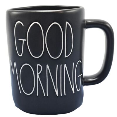 Rae Dunn Modern Good Morning Coffee Mug Black Ceramic Cup Minimal Home Kitchen