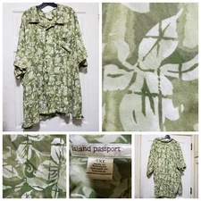 Island Passport Shirt Men 4XL Green Floral Hawaiian Aloha Vacation Beach Big Man