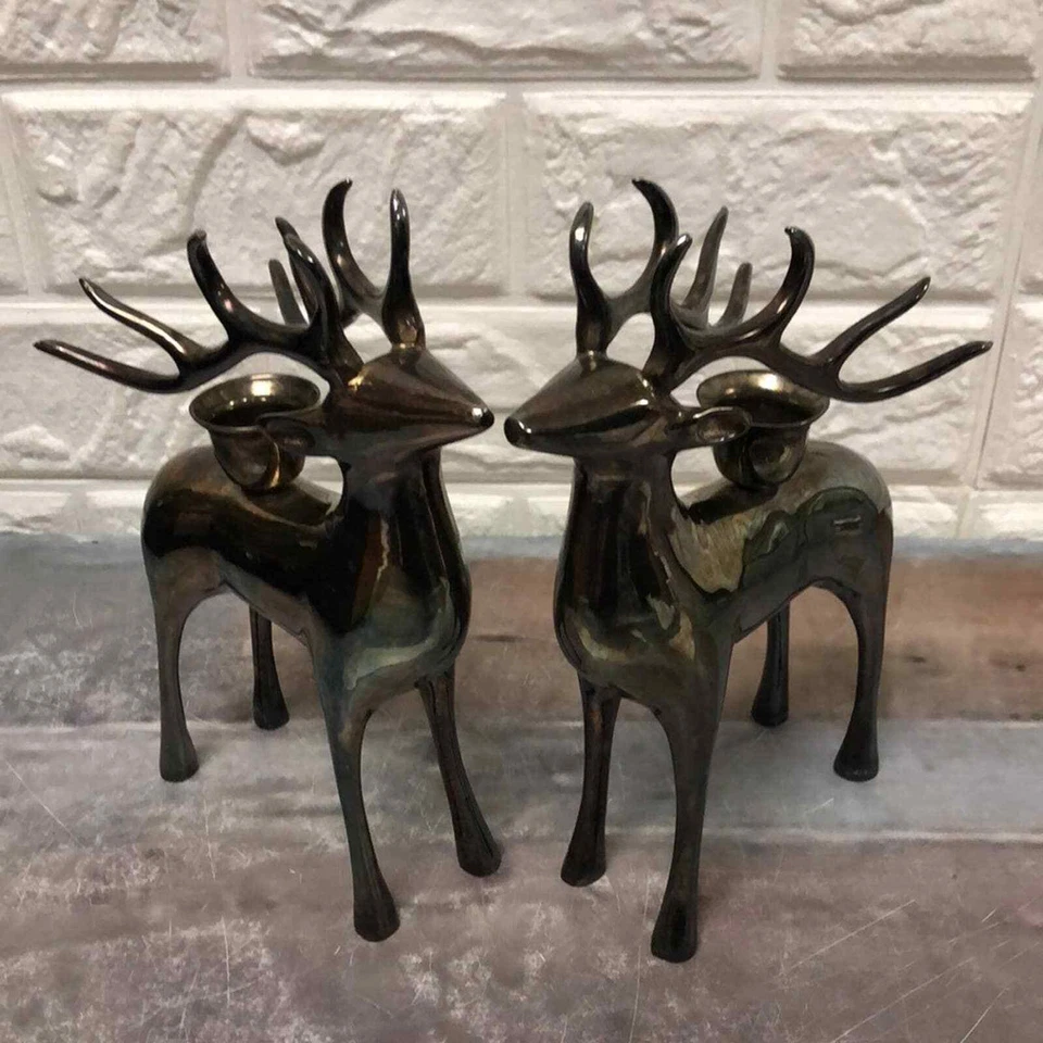 2 Modern Sleek Deer Christmas Candle Holders Decor Holidays heavy silver plated - Image 4 of 4