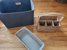 Wicker Caddy Basket Four Compartment Picnic Storage, Organization, more