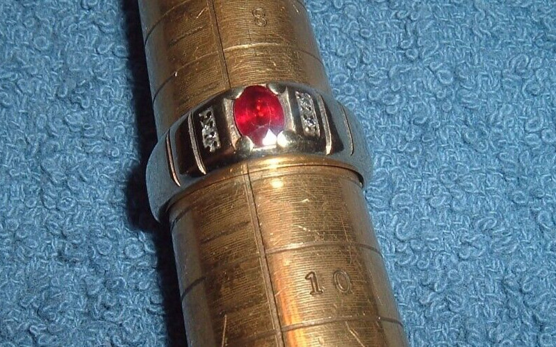 MENS SOLID 10K GOLD RED RUBY GEMSTONE 4 DIAMONDS … - image 10