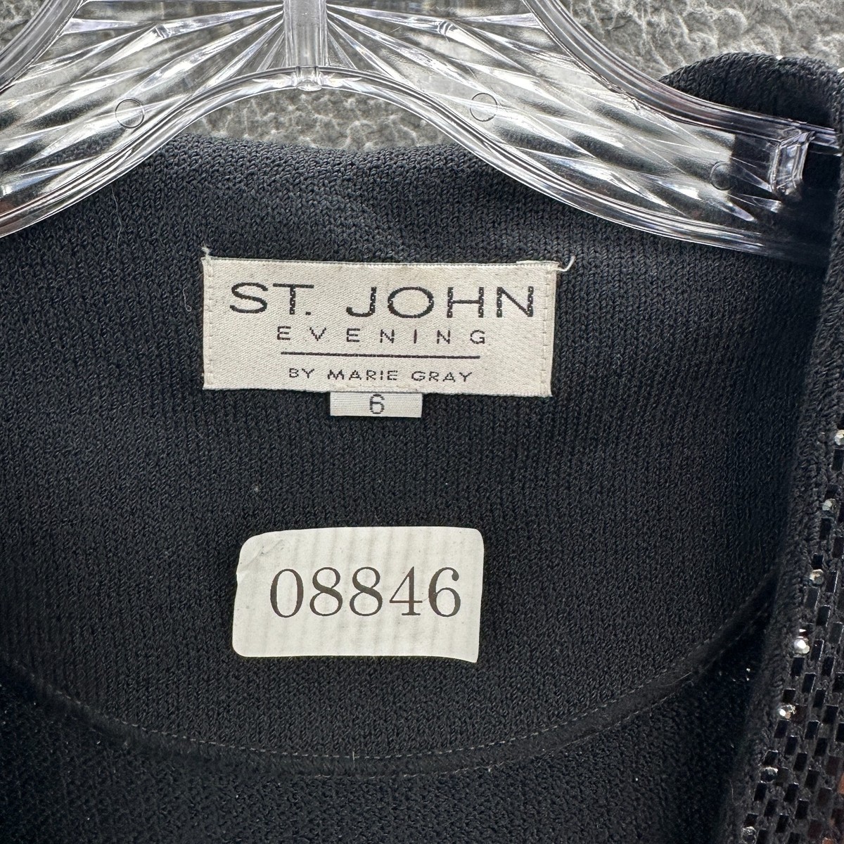 St John Evening Jacket 6 Black Sequin Marie Gray Long Sleeve St John Evening Jacket 6 Black Sequin Marie Gray Long Sleeve