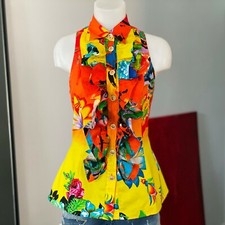 GIANNI VERSACE VERSUS floral ruffle sleeveless blouse from 1993 Miami collection