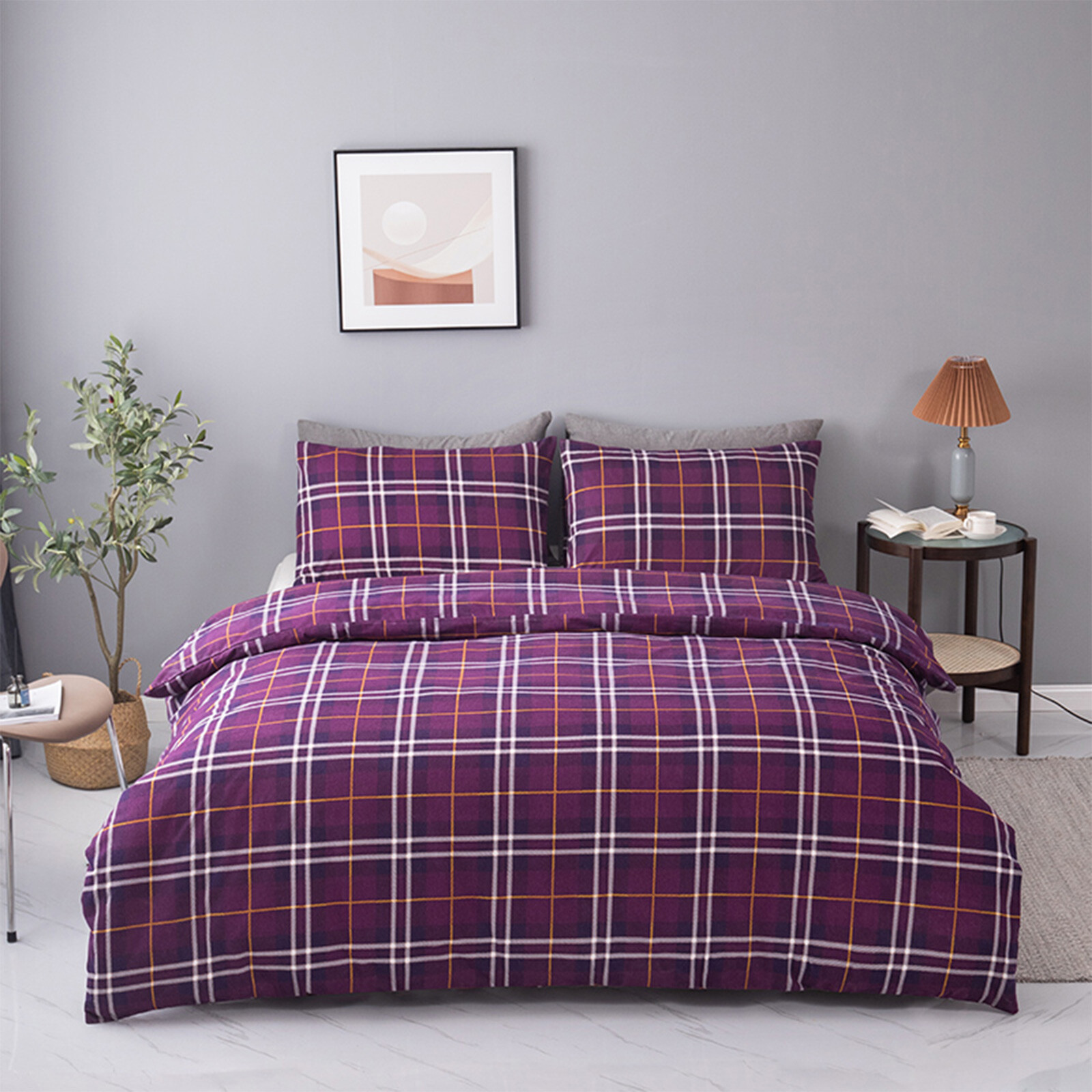 Flannelette 100 Brushed Cotton Tartan Check Duvet Quilt Cover Warm