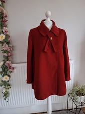 GORGEOUS PEACEBIRD STYLE RED BROWN WOOL BLEND COLLARED WRAP OVER COAT M