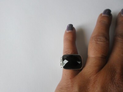 Bague En Argent Massif 925 Avec Pierre Noire - Taille 51/52 - Occasion