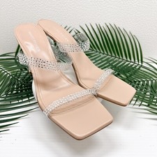 Marc Fisher Arlana Rhinestone Embellished Lucite Strap Sandal Size 10M NWOB