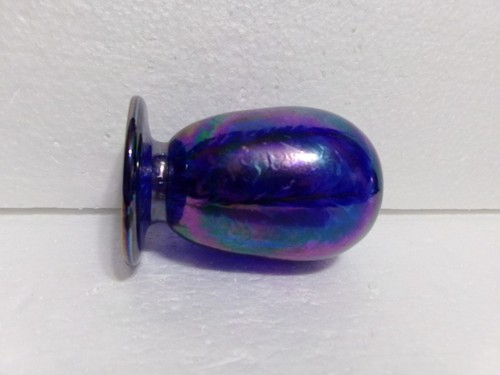 Vintage IRIDESCENT BLUES ART GLASS Hand Blown Purple Lustre Mini Vase - Picture 11 of 12