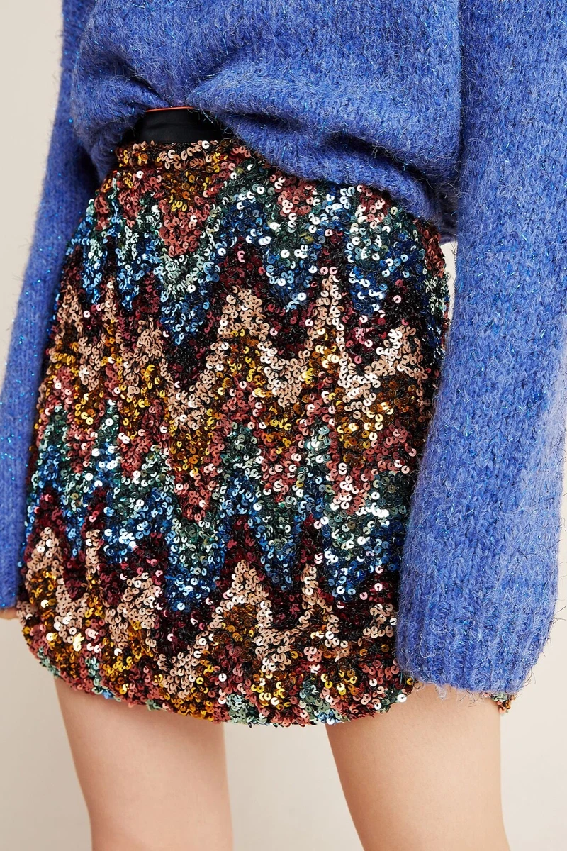 NWT NEW ANTHROPOLOGIE MAEVE ZIGZAG SHINE SEQUIN LINED MINI SKIRT
