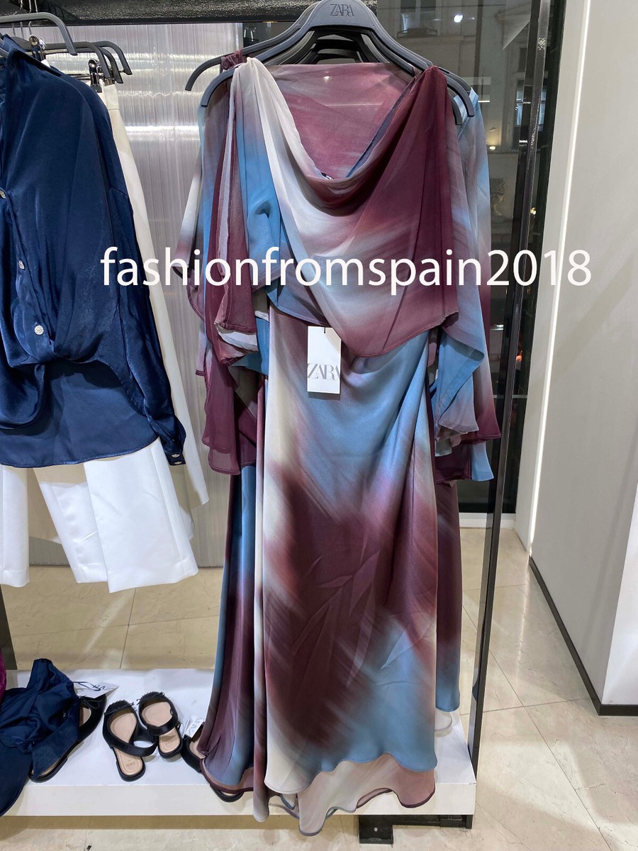 ZARA NEW WOMAN ASYMMETRIC CAPE PRINTED SATIN DRESS XS-XL