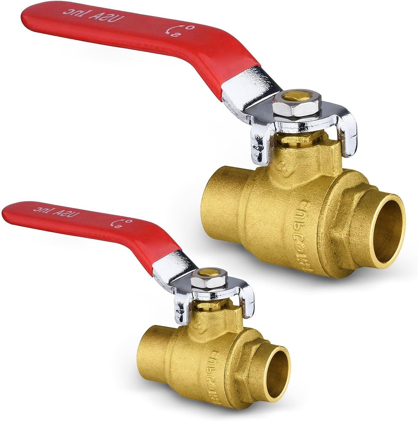 3/4" 2-Pack Brass Full Port Shut Off Ball Valve, Sweat Red