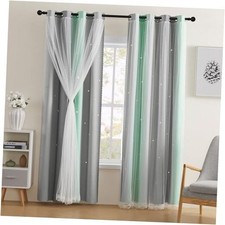 Green Grey Curtains for Girls 34"W x 45"L Pack of 2 Green Light Grey Grey