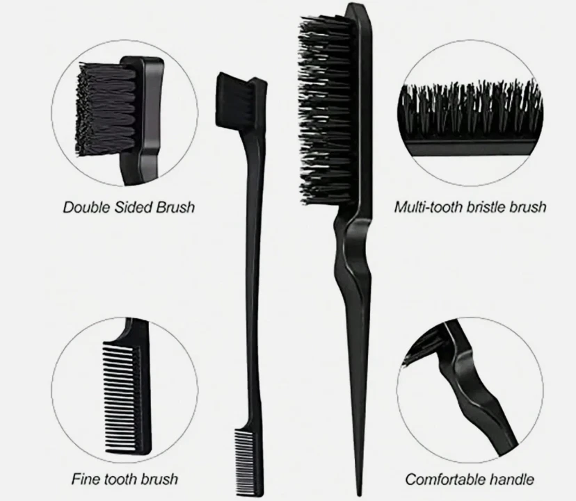 Comb for Edge Back Grooming Teasing Brush Slick Brush Set Bristle Hair Brush... - Image 3 of 4