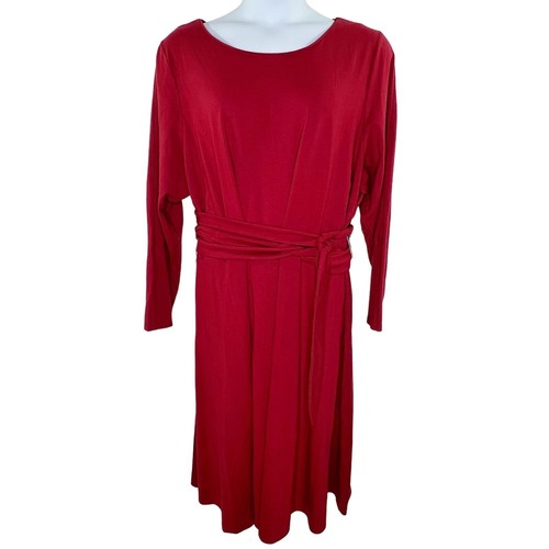 Eloquii 28 NEW Power Red Fit and Flare Dress Long Sleeve Tie Waist Plus