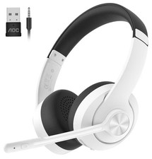 AOC ACW2212 Wireless Bluetooth Headset w/ Mic USB Dongle Work PC White NIB