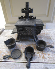 Vintage Queen Miniature Cast Iron Stove With Accessories