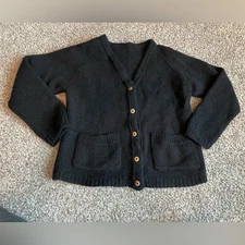 Handmade Sweater Cardigan Button Front V-Neck XS Black