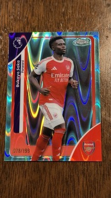 Bukayo Saka 2025-26 Topps Chrome Premier League Aqua RayWave /199 #13