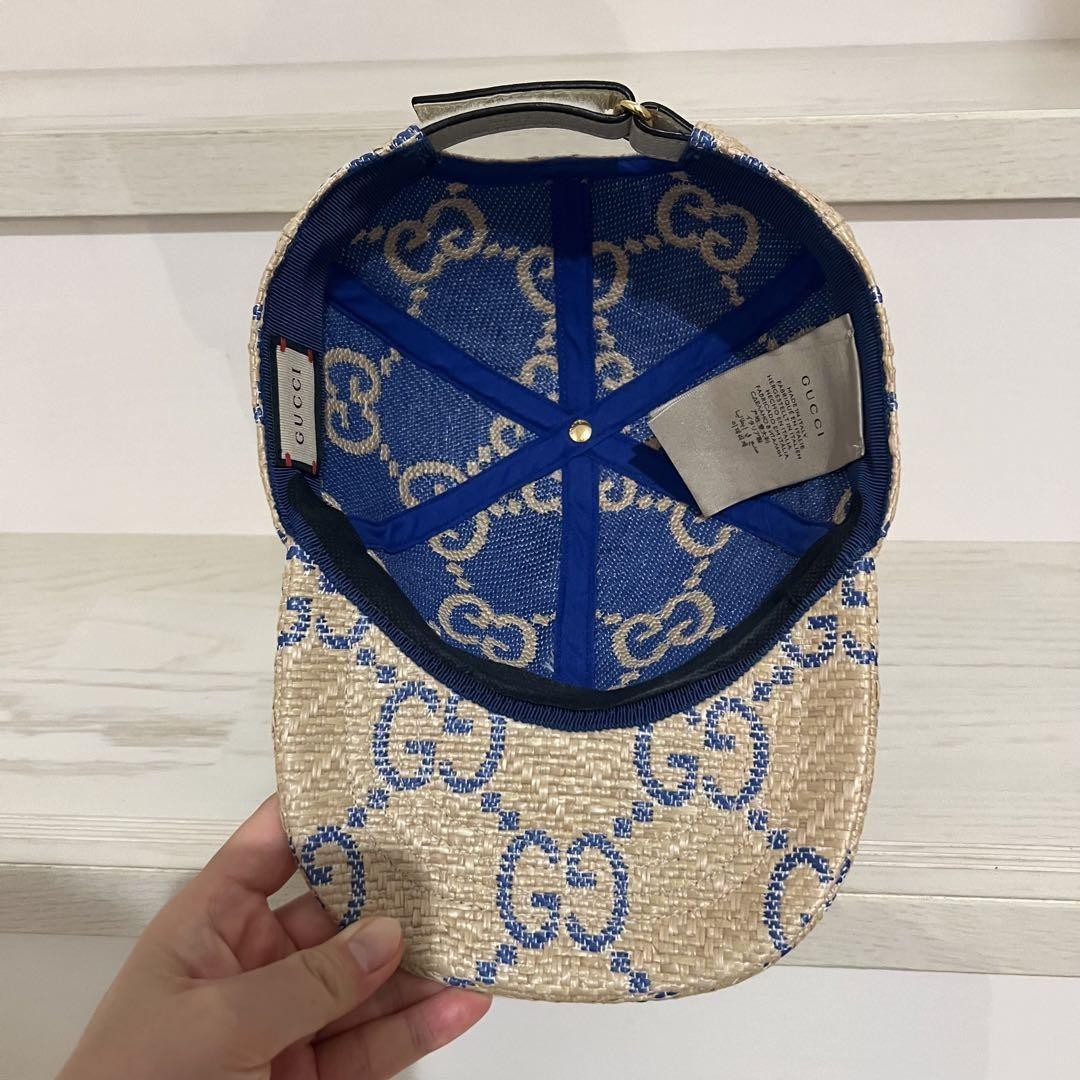 レア　GUCCI ラフィア　キャップ Gucci Raffia Leather Baseball Cap Blue | Used, Excellent