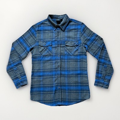 Revess Men Size M Fleece Long Sleeve Shirt Cotton Blend Plaid Blue Grey used