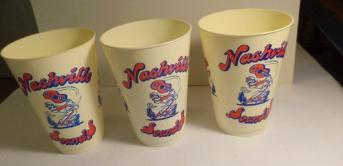 LOT OF 3 VTG NASHVILLE SOUNDS BASEBALL DRINK CUPS WITH PICTURES + 1980'S RARE