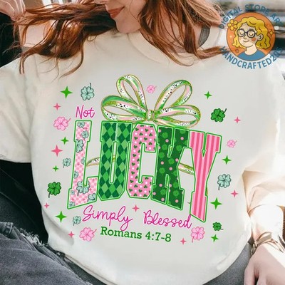 Not Lucky Simply Blessed Retro T-Shirt Christian Faith Inspirational Gift