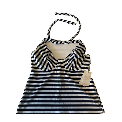 Bravissimo Swimsuit Womens Size 36F Blue White Striped Back Tie Sicily Tankini