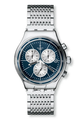New LIMITED Swiss Swatch Irony Wales Chronograph Steel Date Watch 43mm YVS410G