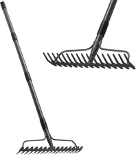 17-Prong 17" Heavy Duty Metal Bow Rake with 50" Long Handle for Gardening