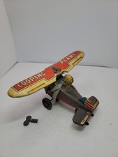 Antique 1930s Marx Looping Plane Wind Up Tin Litho Toy Plane with Pilot