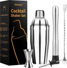 Ohtomber Cocktail Shaker Bartender Kit - 5PCS Stainless Steel 