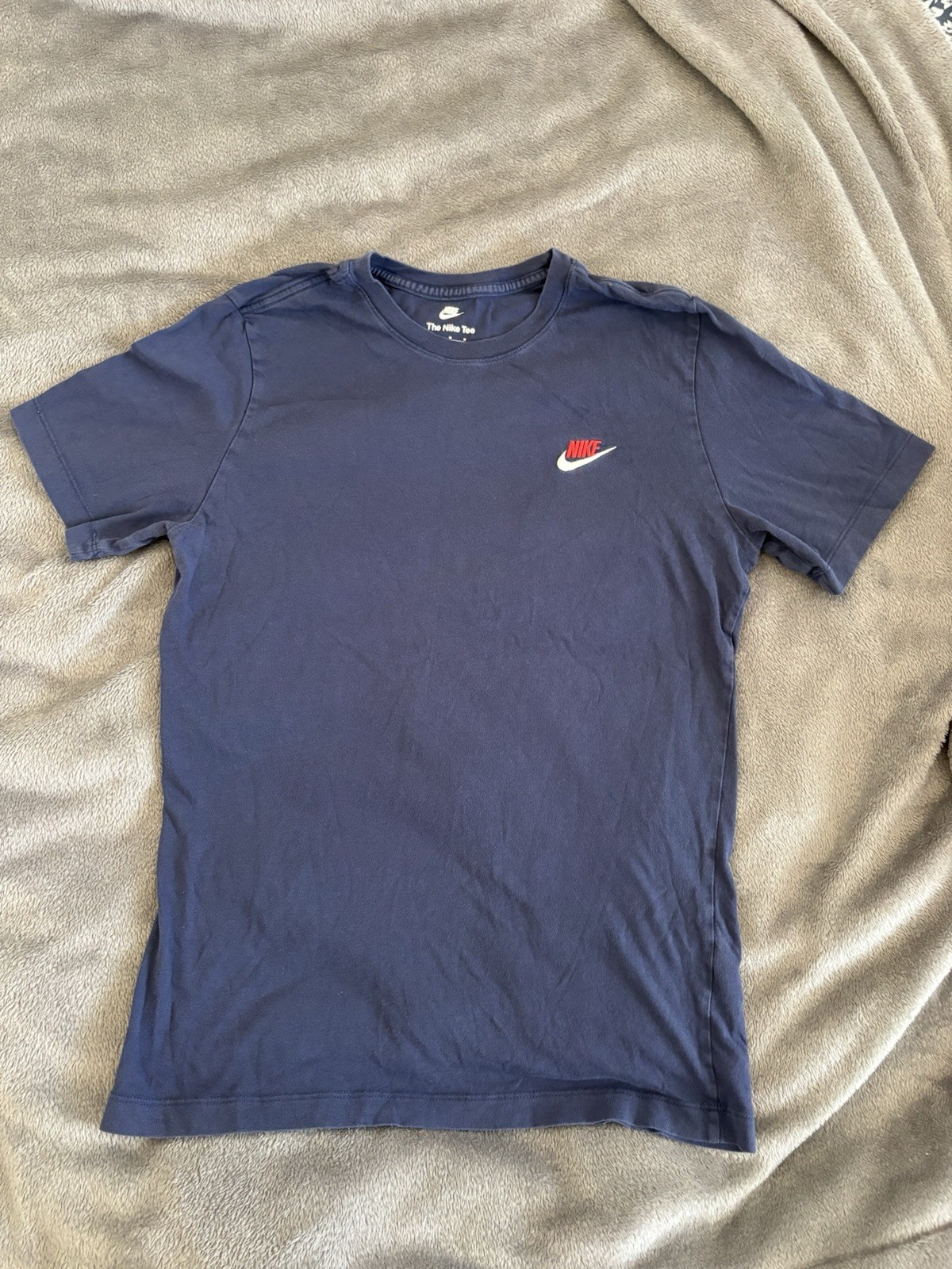 Nike The Nike Tee Men’s M Blue Regular Fit Crew Neck Logo Solid T-Shirt image 2