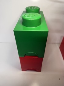 Lego Storage Brick Cube Red and Green Stackable 4 Stud And 2 Two Stud Container