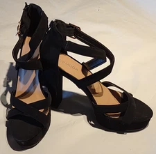 Women's 4" Black Heels Top Moda Sz 8.5 Platform Sandals Black