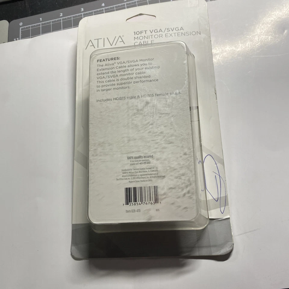 ATIVA VGA/SVGA Monitor Cable 10ft HDB15 MALE Plugs High Resolution NEW - Image 2 of 2